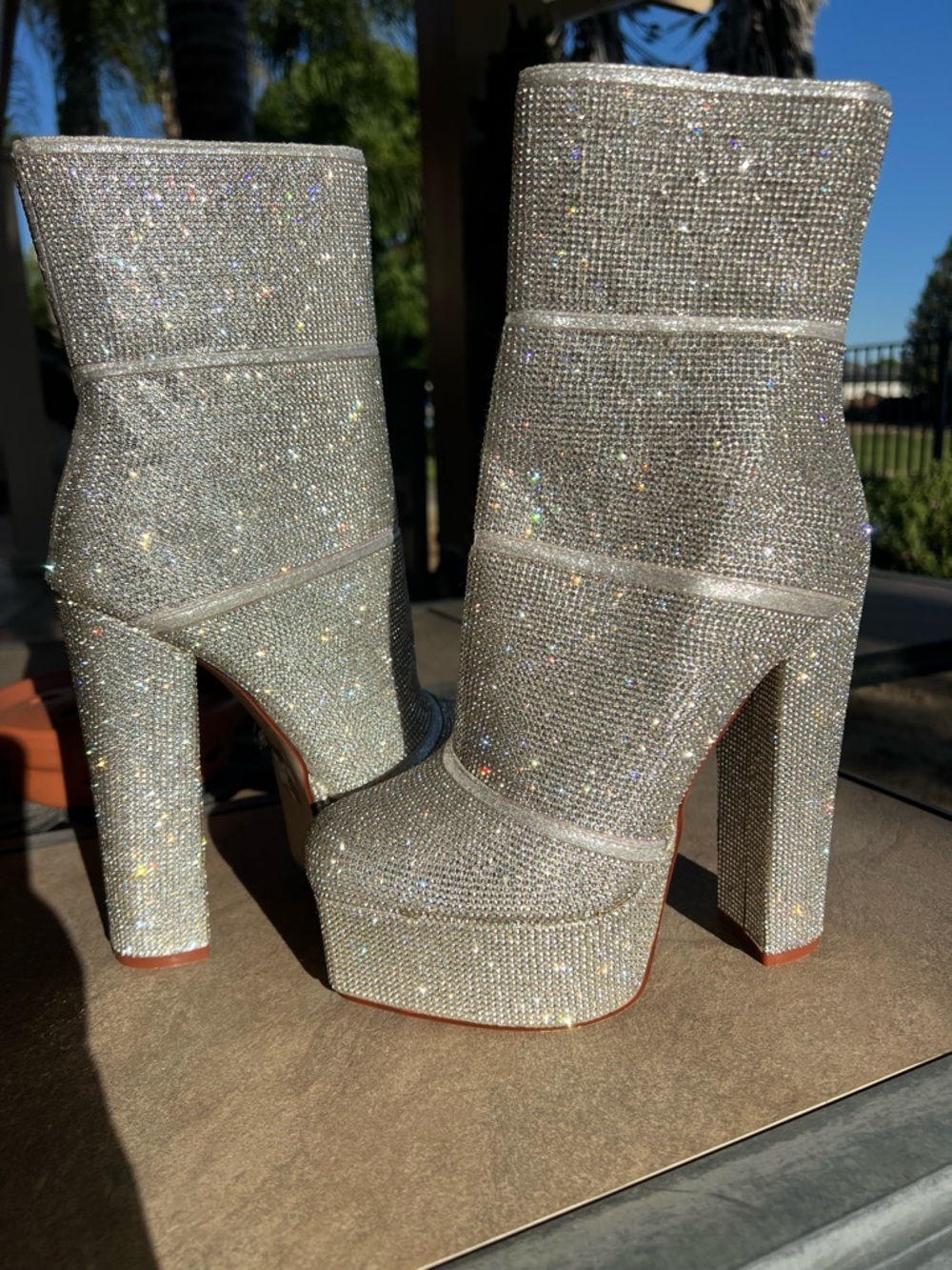 Azalea Wang Rhinestone Silver Platform Ankle Boots for Women